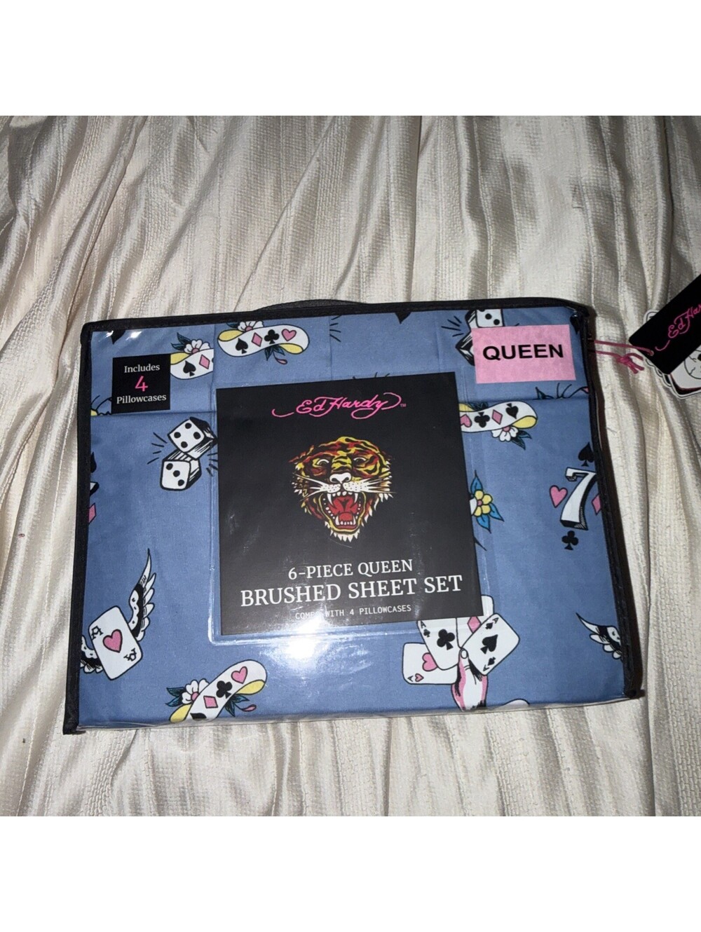 Ed Hardy Blue Six Piece Queen Sheet Set.